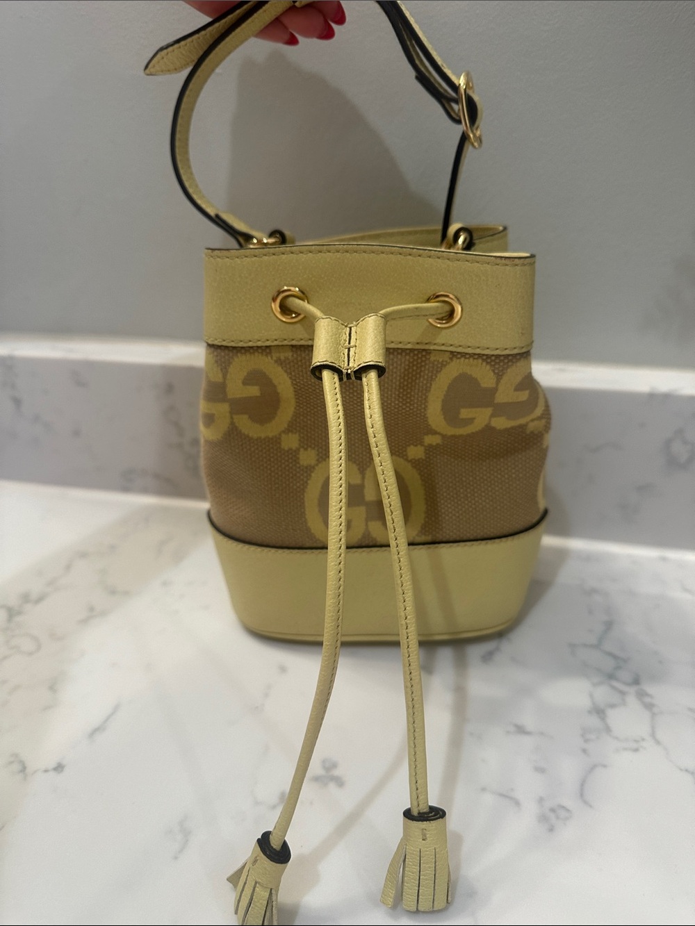Gucci Yellow Mini Bucket Bag with Tassel Drawstring